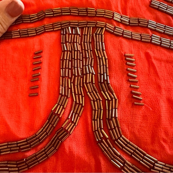 Free People Red Orange Gold Beaded Embellished Tank Top Tunic Festival Summer - Picture 5 of 8